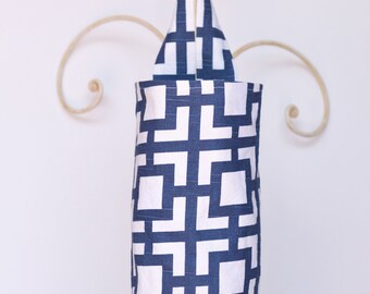 Fabric Plastic Grocery Bag Holder in Gigi Navy Blue
