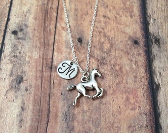 Horse initial necklace - horse jewelry, horse jewelry, gift for horse lover, equestrian jewelry, western jewelry, silver horse necklace
