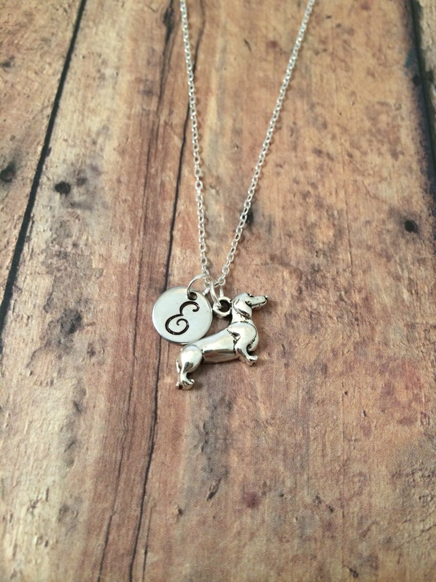 Dachshund initial necklace dachshund jewelry doxie jewelry