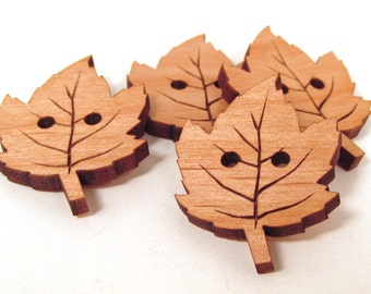 Wooden Leaf Buttons - Laser Engraved Wooden Buttons - Maple Leaf