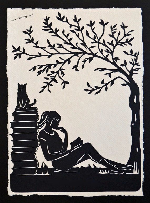 Sale 20% Off // AFTERNOON READING in the PARK Papercut - Hand-Cut Silhouette // Coupon Code SALE20