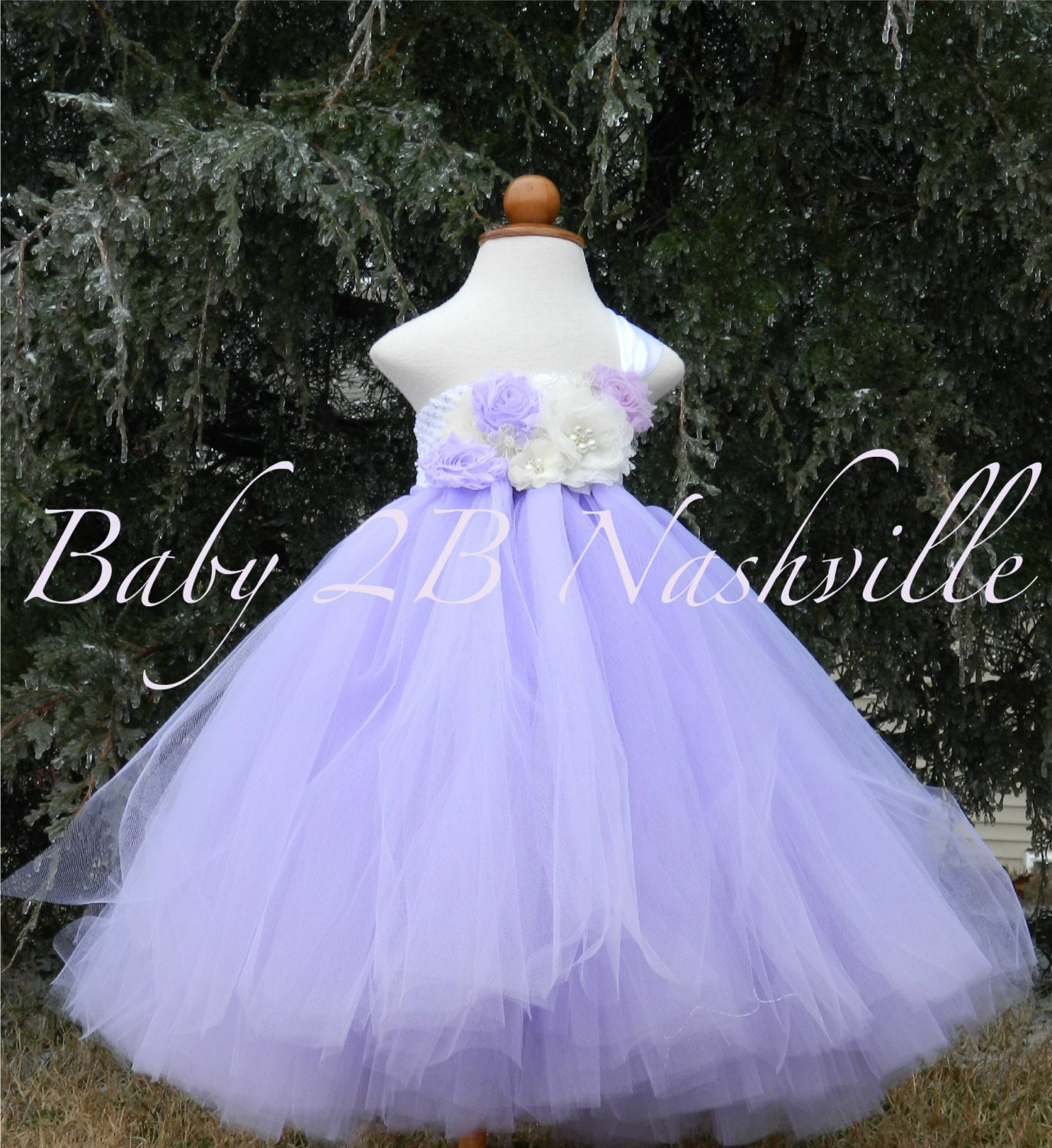 Floral Flower Girl Dress in Lavender and White Lavender Dress