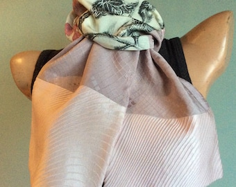 Pale Pink Lilac Vintage Kimono Silk Scarf OOAK - Melissa