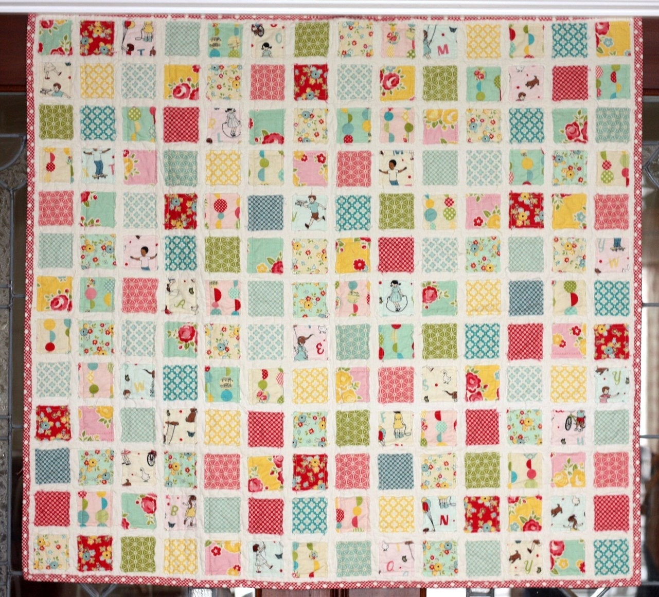 KIT Vintage Baby Quilt Pink Girl Fabric & flannel backing