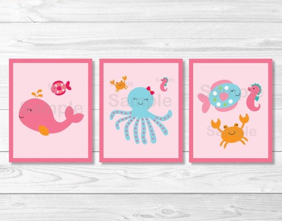 Pink Under the Sea Nursery Wall Art