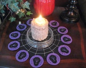 Purple Hand Stitched Halloween Spiders Wool Felt Candle Mat - Penny Rug - Primitive - Folk Art - Applique - Fiber Art - Home Decor