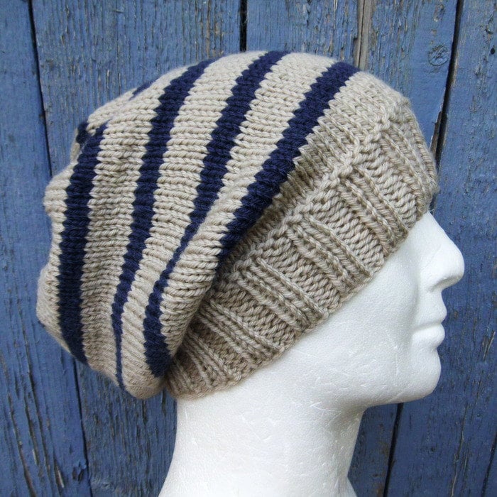 KNITTING PATTERN/CAMPUS Mans Striped Slouch Hat / Mans Striped