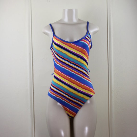 Vintage 1980s Rainbow Stripe Swimsuit bathing suit maillot