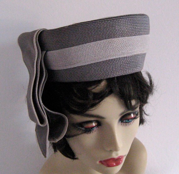 grey pillbox hat . straw pillbox hat . Grey Pill Box Hat by
