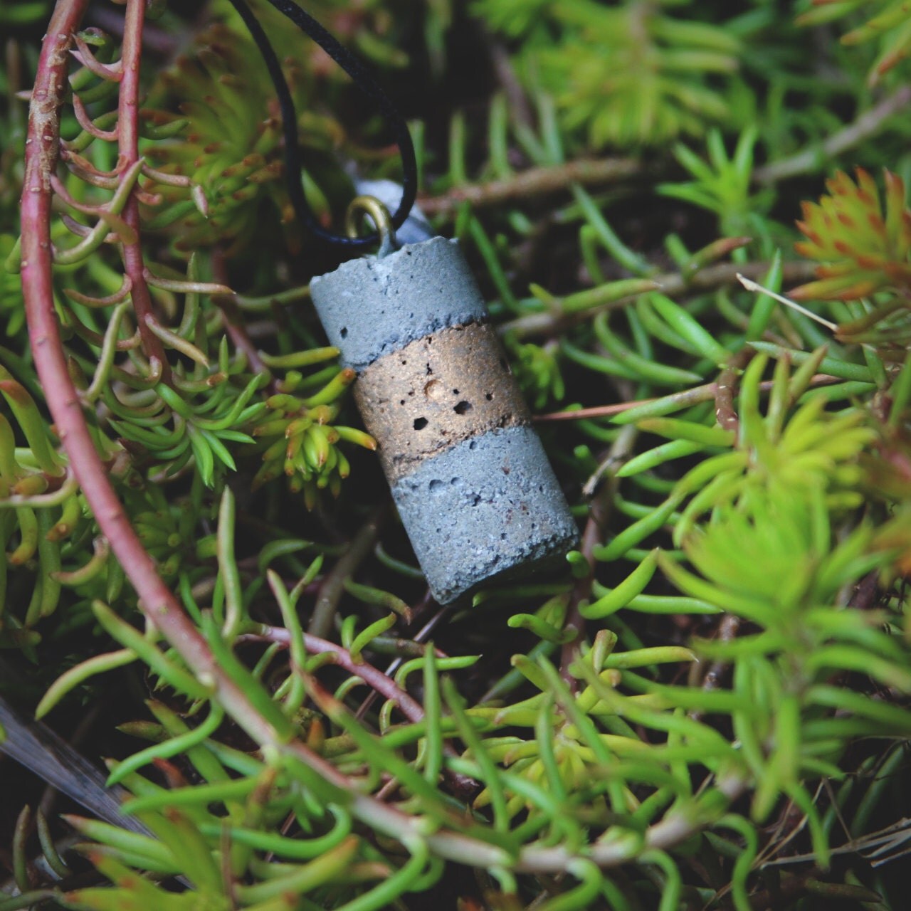 Concrete & Gold Pendant On Corded Necklace Minimal Industrial
