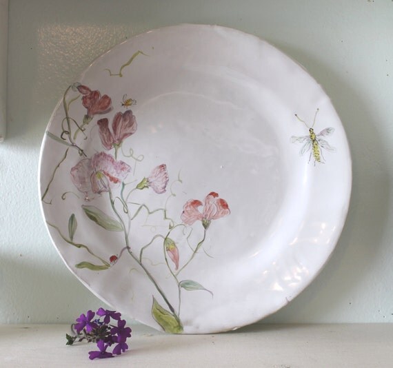 sweet pea dinner plate by JulieWhitmorePottery on Etsy