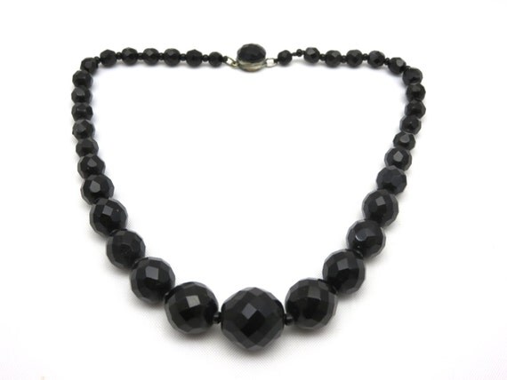 French Jet Beaded Necklace Black Glass Costume Jewelry