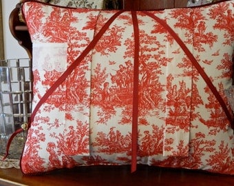 Reading Book Pillow with Scenes of Rustic Country Toile in Red and White