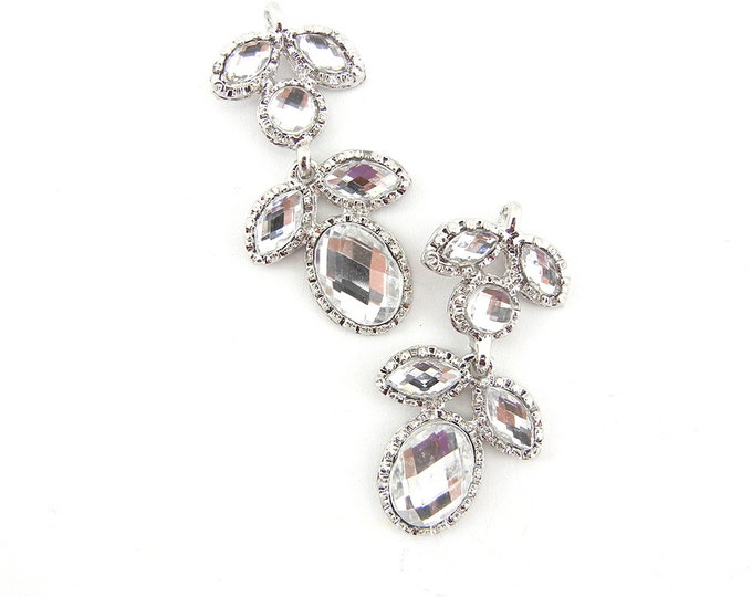 Pair of Silver-tone Acrylic Faceted Cabachon Floral Drops