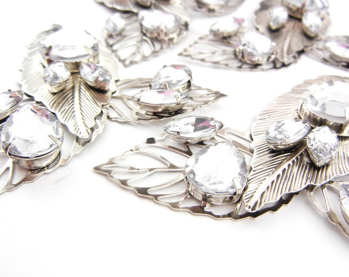 Set of 3 Silver-tone Leaves Pendant Parts