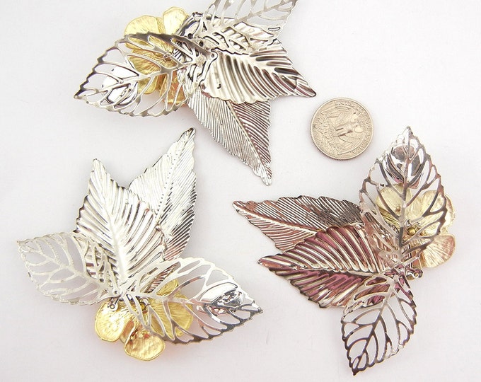 Set of 3 Two-tone Flower and Leaves Pendant Parts