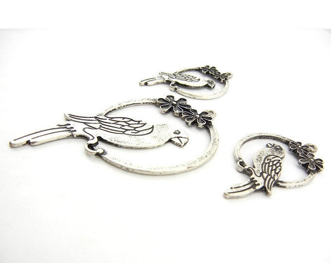 Set of Antique Silver-tone Parrot Pendant and Charms