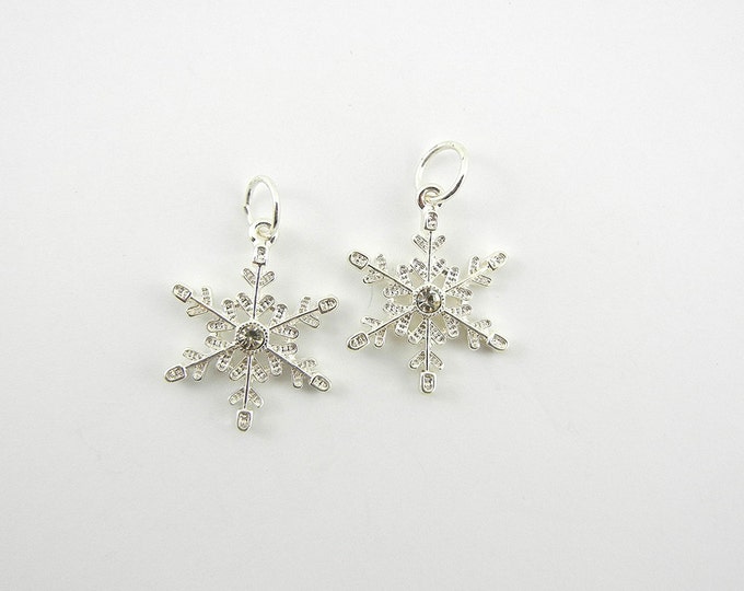 Pair of Bright Silver-tone Snowflake Charms