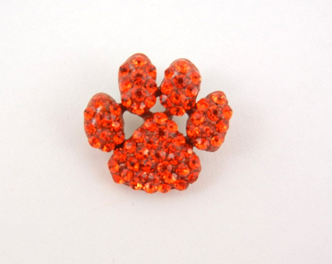 Red Orange Rhinestone Encrusted Paw Pendant Silver-tone