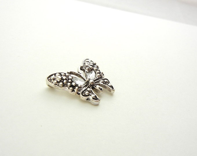 Double Link Butterfly Charm Antique Silver-tone