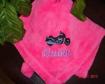 Personalized embroidered Baby blankie, Woobie, Snugely, blanket 15" x 15" light pink, hot pink, or chocolate brown comfort custom gift