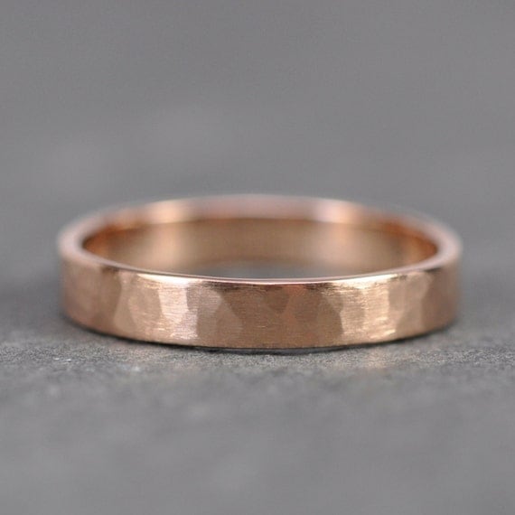 18K Rose  Gold  Wedding  Band  3mm Wide  Hammered by seababejewelry