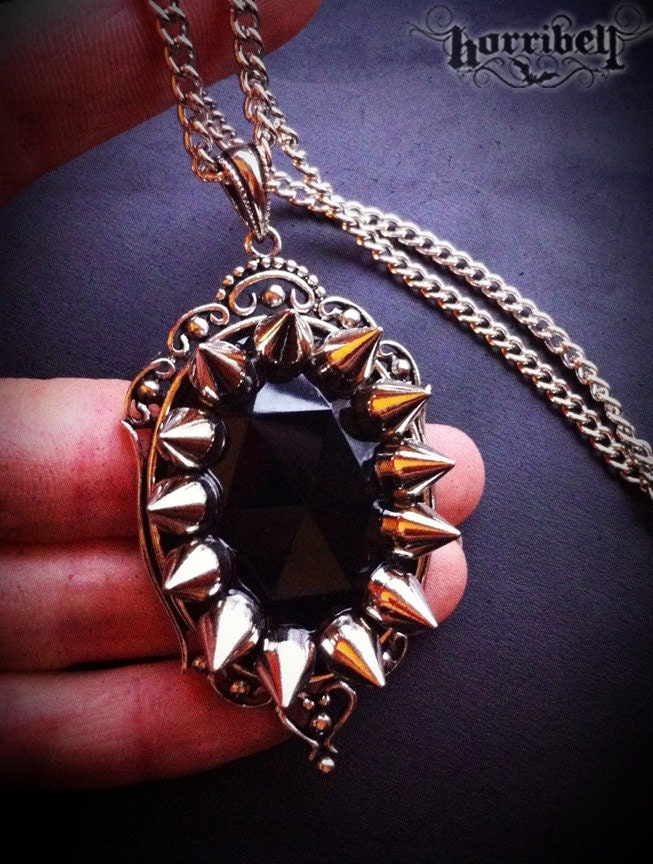 Large Black Spike Necklace // Spike Jewelry // Punk Necklace