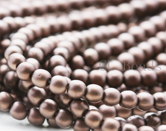 100pcs Czech Pressed Glass Round-Matte Dark Bronze 4mm (M14415)(B-18-23)