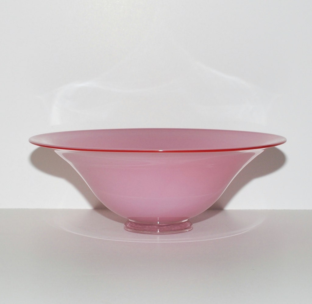 Pink Art Glass Pedestal Bowl circa 1994