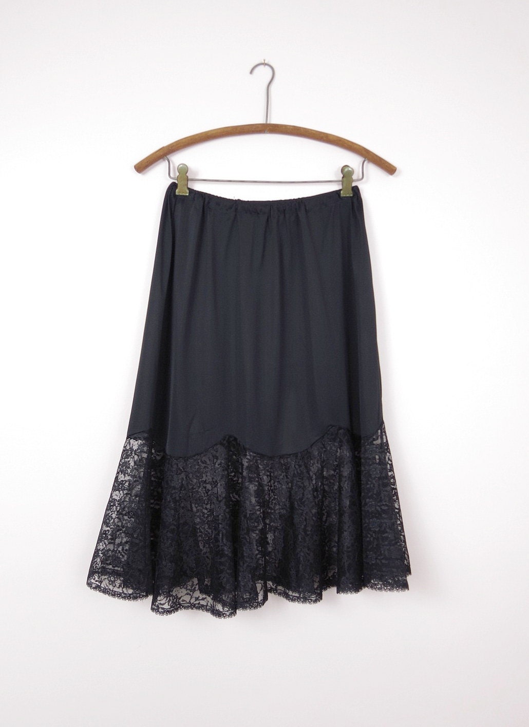 1960s Black Lace Nylon Petticoat Slip Size M/L
