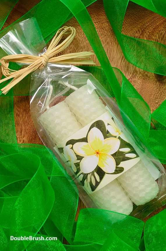 Plumeria Candles Hawaiian Wedding Favors White Beeswax Candles