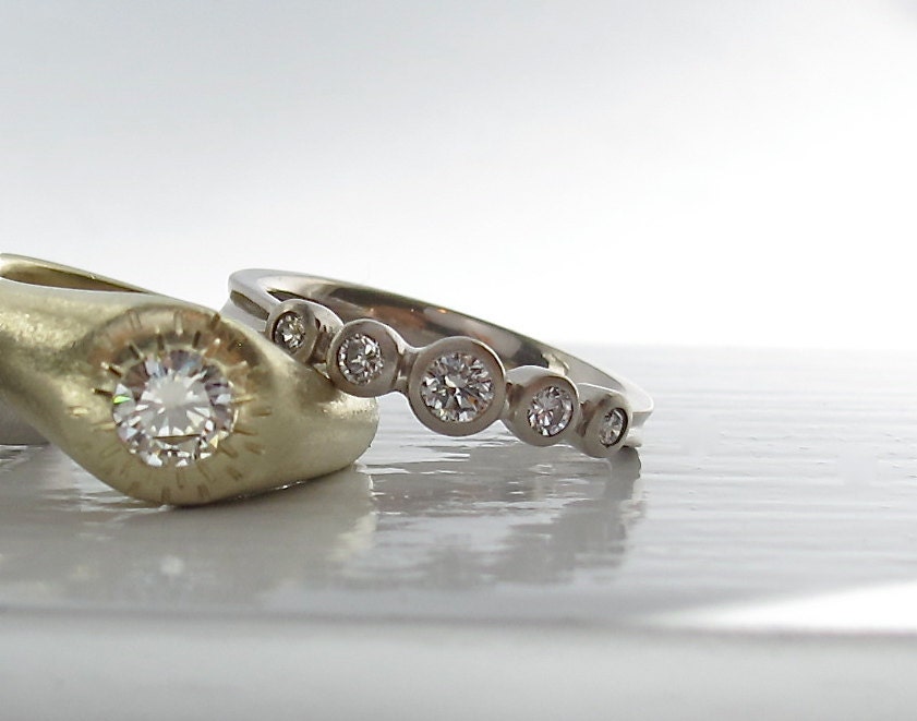 SALE Bezel set 5 stone diamond anniversary ring low profile