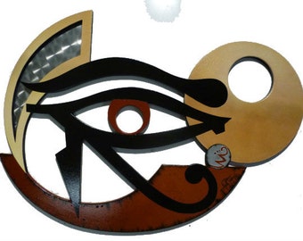 Unique Mythical Wood Wall Sculpture - The Eye of Horus - Egyptian Art