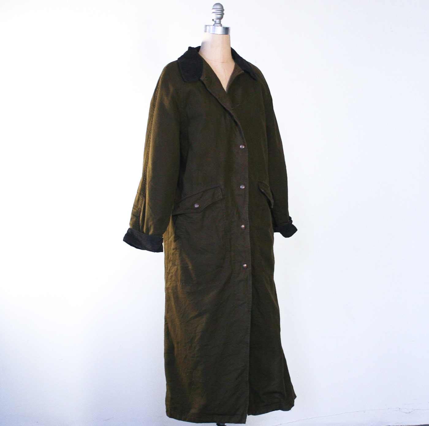 vintage 80s LL Bean brown canvas duster coat / denim