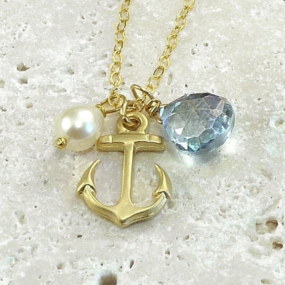Items similar to Personalized Jewelry Gemstone Anchor Charm Necklace ...