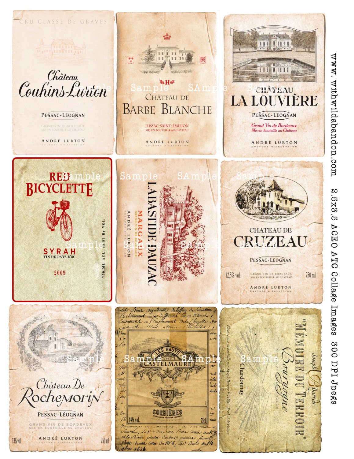 vintage french wine labels clipart in aceo or atc size