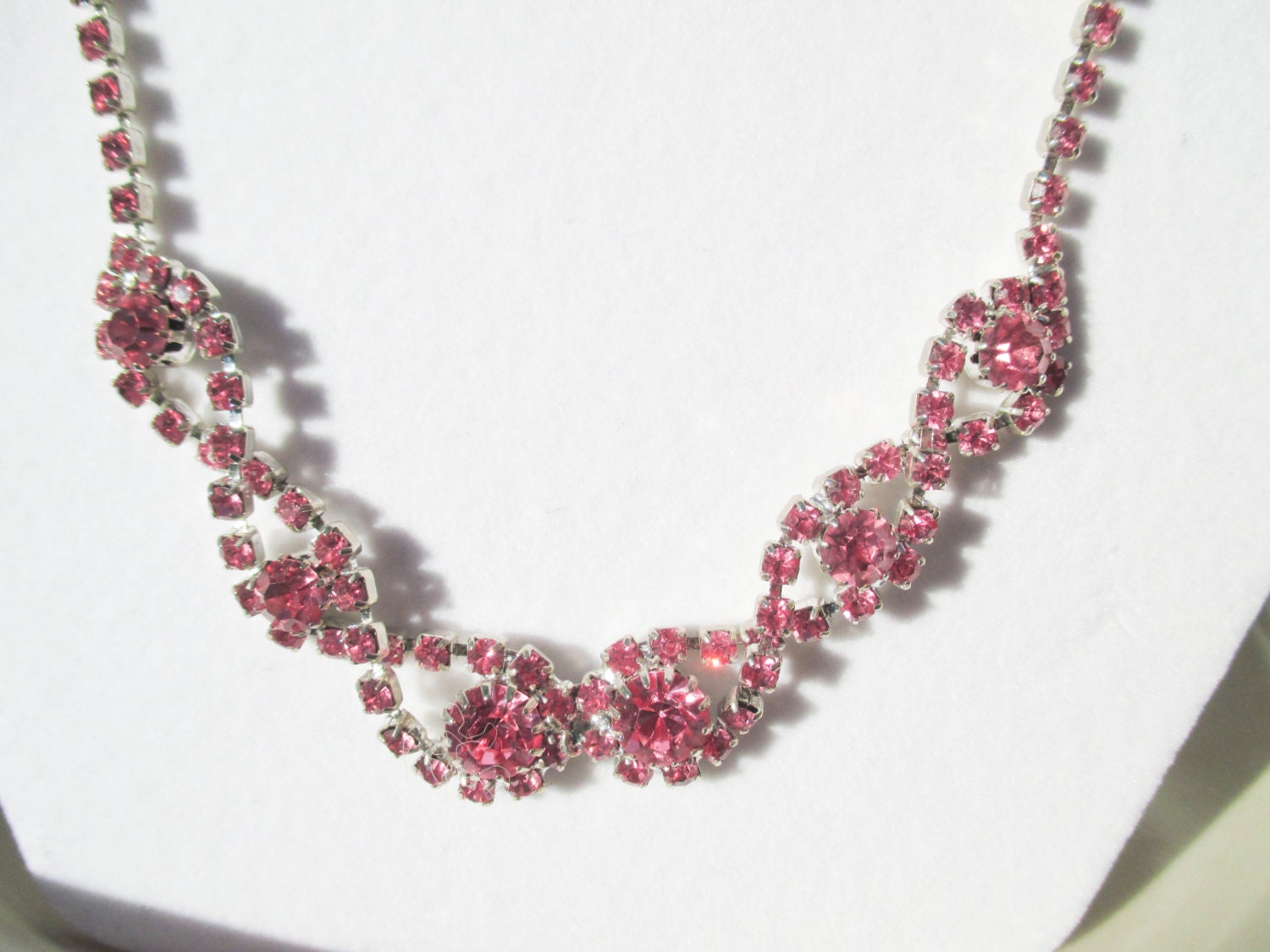 Gorgeous Pink Rhinestone Silver Necklace by PaganCellarJewelry