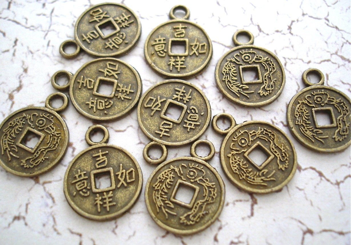 Bronze Chinese Good Luck Charms Coins Round by ZenbuTradingCo