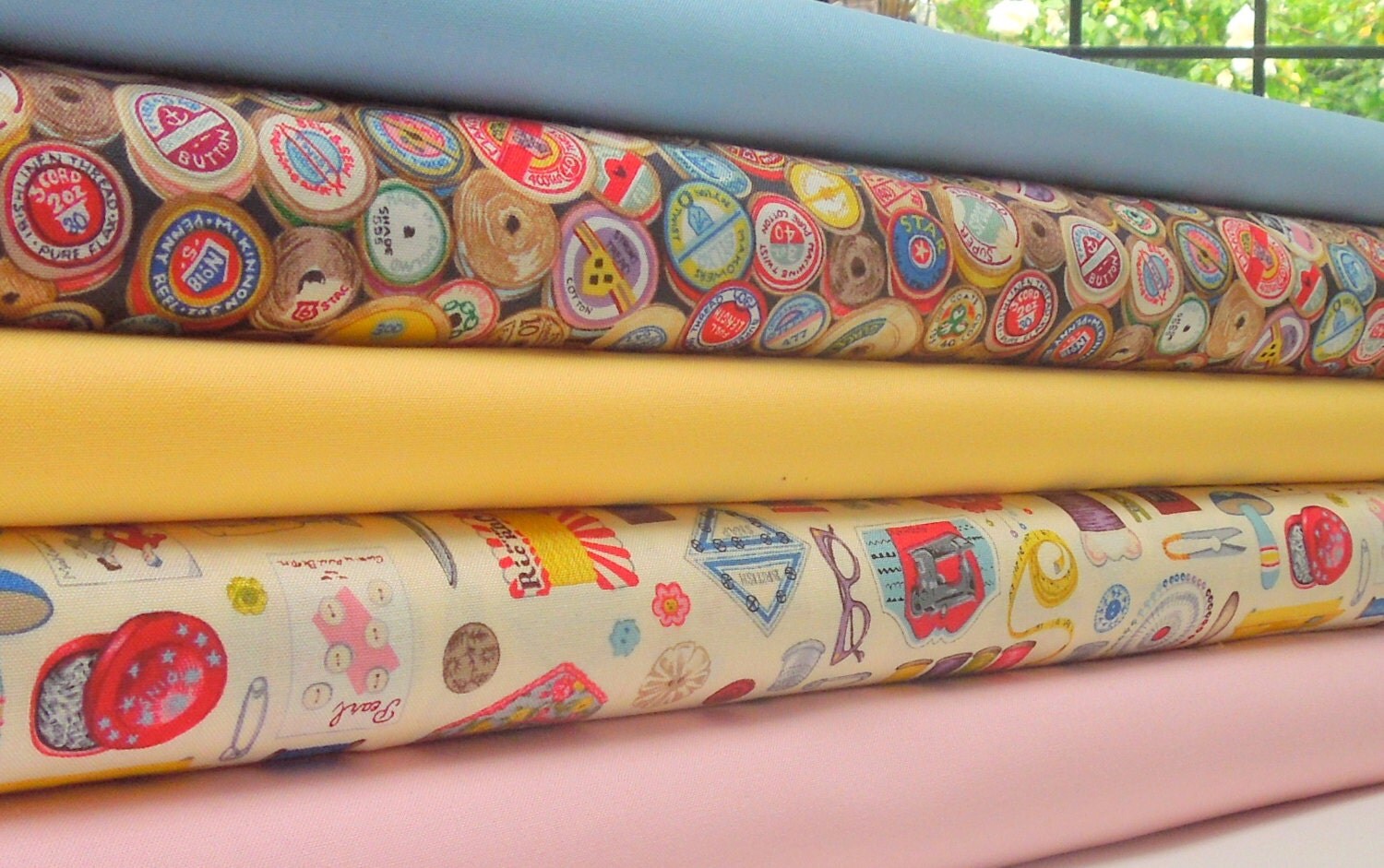 Sew Retro Notions Fabric by Makower Cotton Fabric Retro