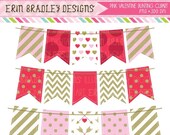 50% OFF SALE Valentines Day Bunting Clipart Graphics Pink Red Gold Banner Flags Holiday Clip Art Graphics INSTANT Download Il_170x135