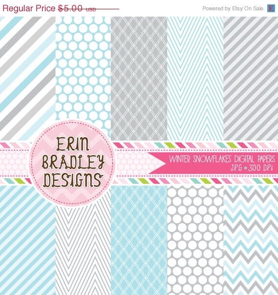 50% OFF SALE Digital Paper Pack Personal and Commercial Use Blue & Gray Winter Patterns Il_570xn