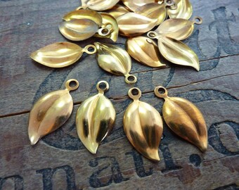 Vintage Brass Leaf Charm with Loop (6)