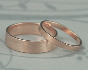 flat edge wedding ring set