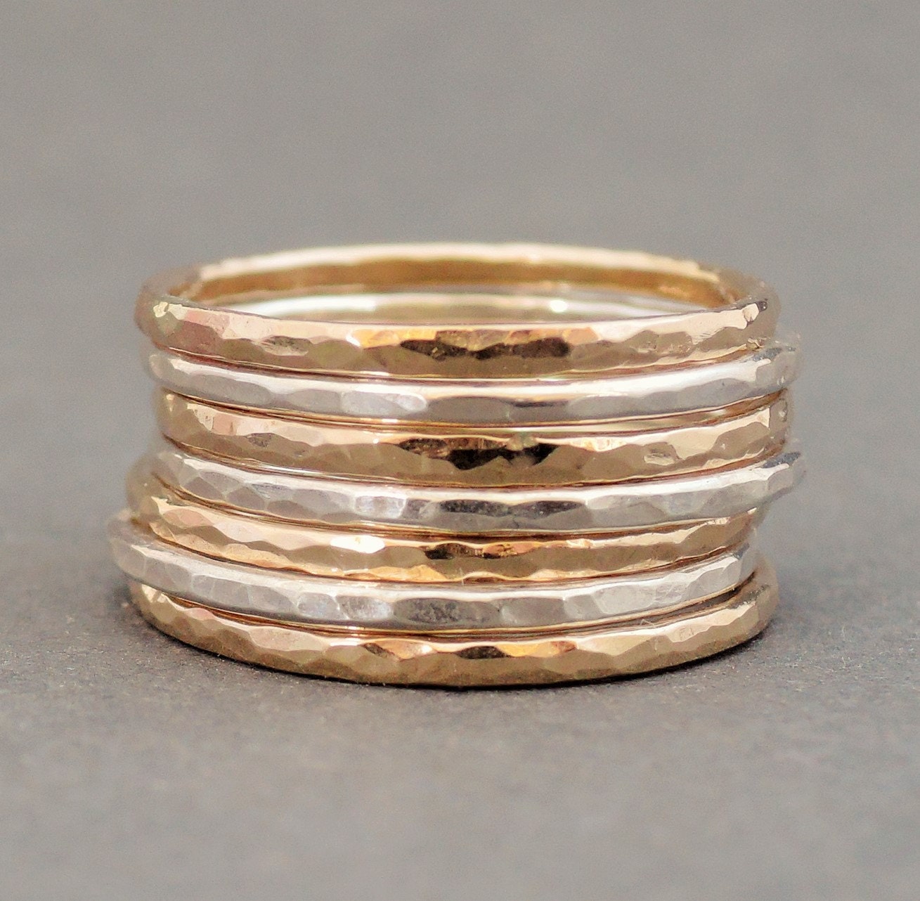 Stacking Ring Set Sterling Silver and Gold Filled Rings mixed