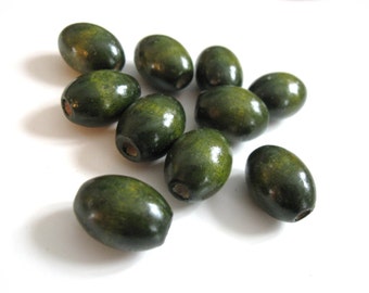 Wooden beads Oval dark olive beads 17x13mm - 10pcs (PB230B)