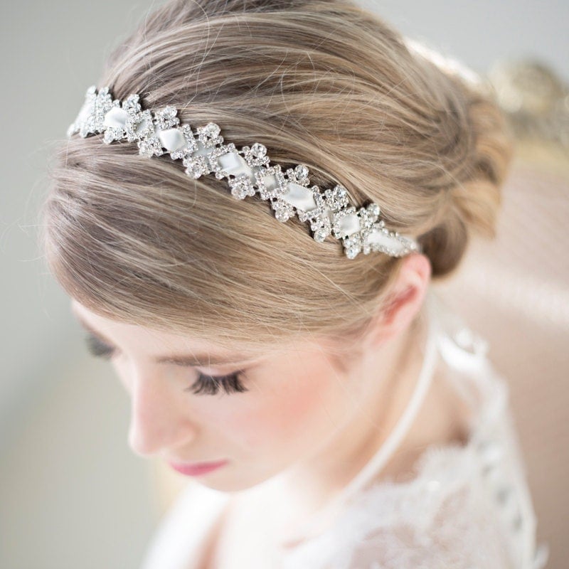 Wedding Headband Bridal Rhinestone Headband Ribbon Headband