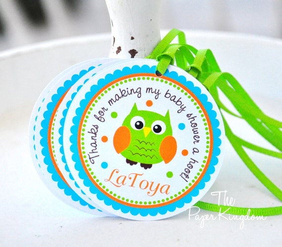 Owl Gift Tags, Owl Hang Tags, Owl Baby Shower, Personalized Owl Favor Tags  Set of 12 by The 