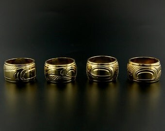 Solid 14k Gold Native American Totem Bead Hand Engraved Haida Symbols Pandora Charm