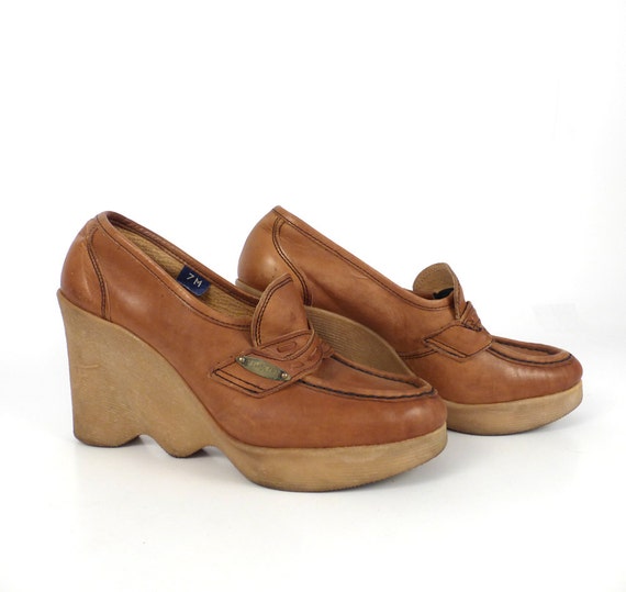 Famolare Platform Shoes Vintage 1970s Wave sole Wedges Hi-Up Brown ...