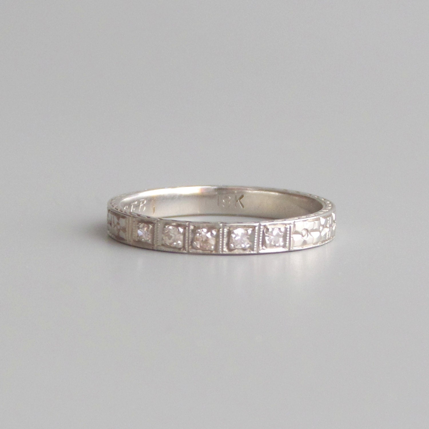 Art Deco Eternity Ring. 1920s Diamond Wedding Band. Orange